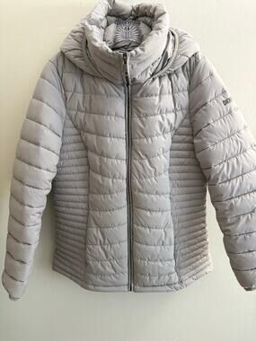 DKNY Hooded Quilted Puffer Jacket Coat Light Gray Womens M